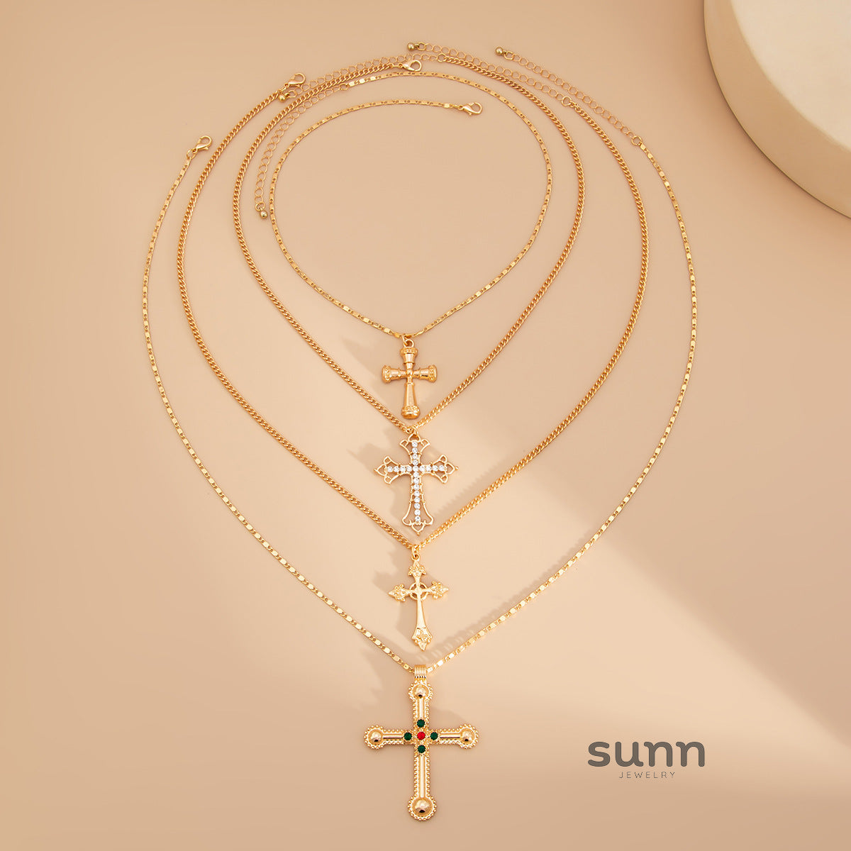 Ariyah Layered Pearl Cross Necklace [ZM0HFBDG]