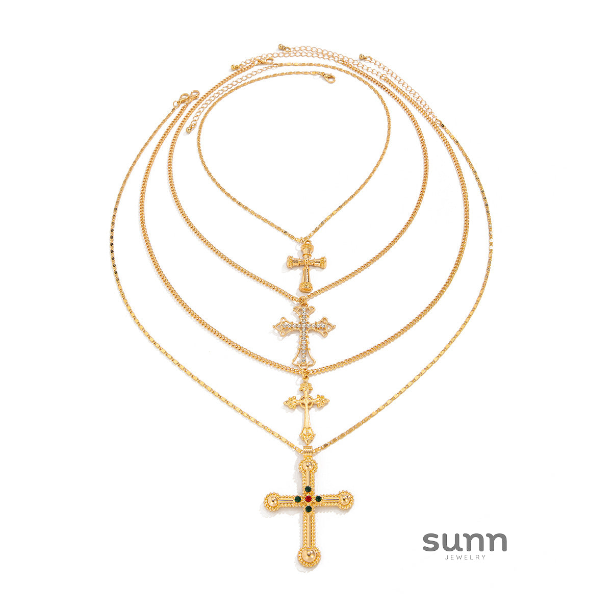Ariyah Layered Pearl Cross Necklace [5OCHP15T]