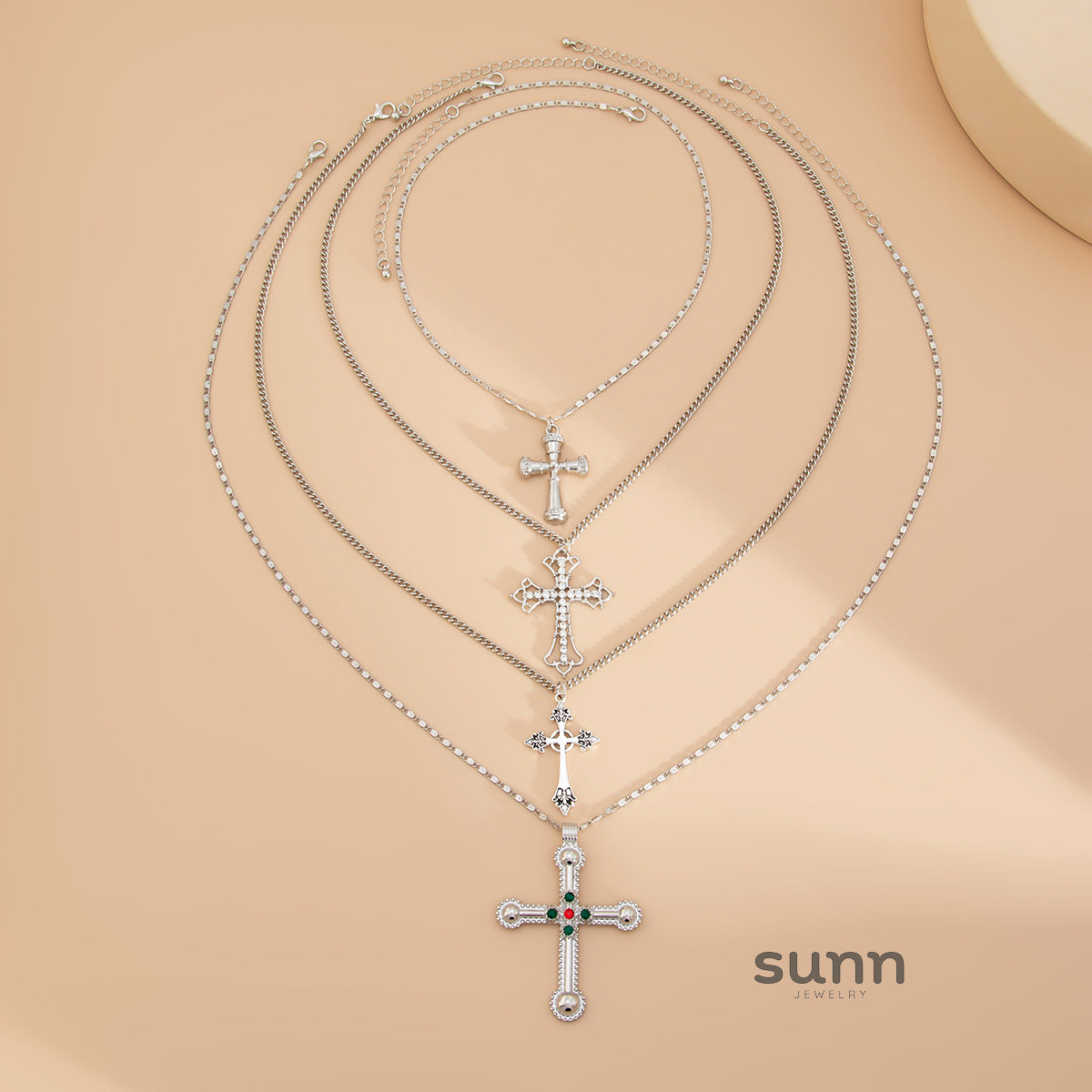Ariyah Layered Pearl Cross Necklace [VDIROTXL]