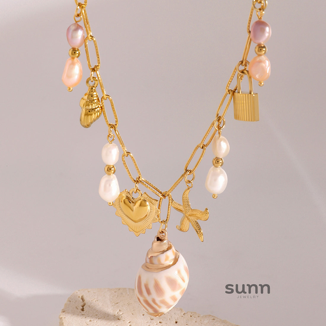 Arlo Pink Pearl Pendant Necklace [S84THWHP]
