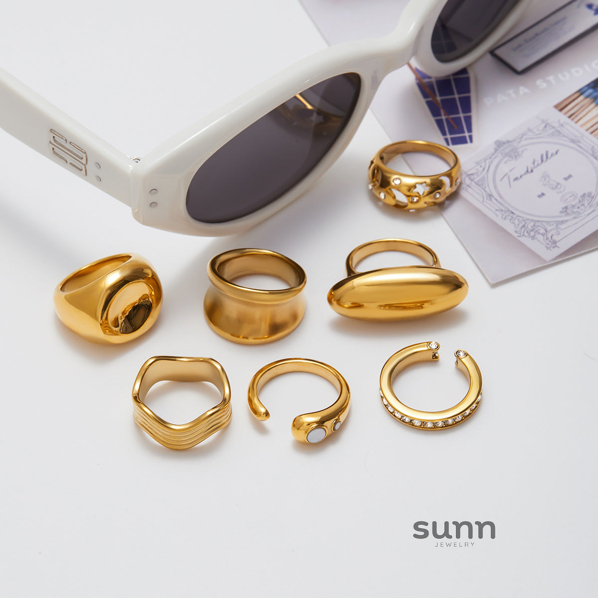 Arlynn Natural Stone Steel Ring [PWG1FNVX]