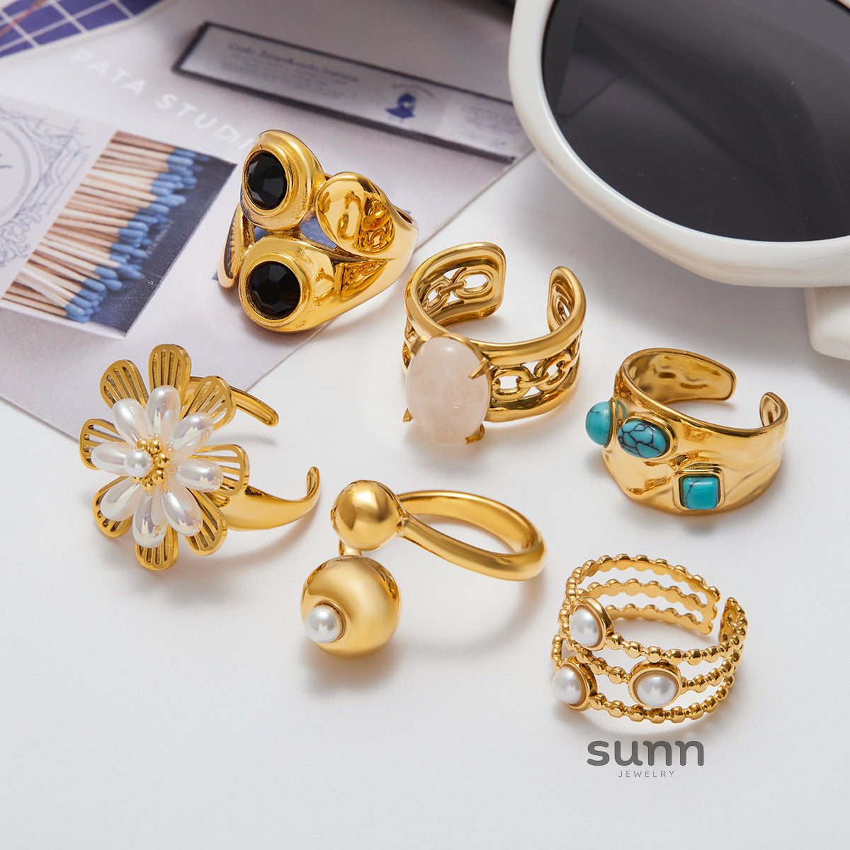 Arlynn Natural Stone Steel Ring [LQ9L94BB]