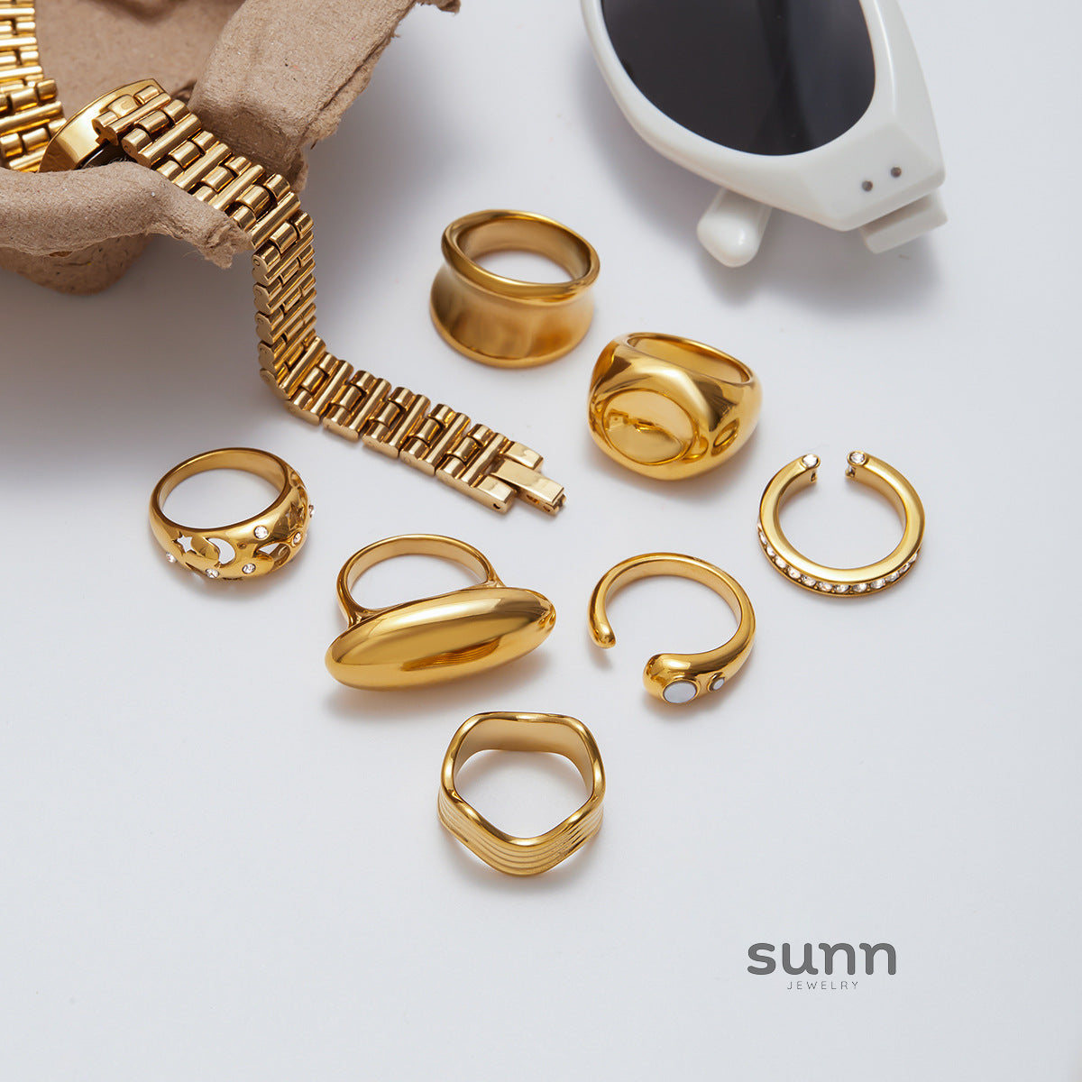 Arlynn Natural Stone Steel Ring [KYA0V8RN]