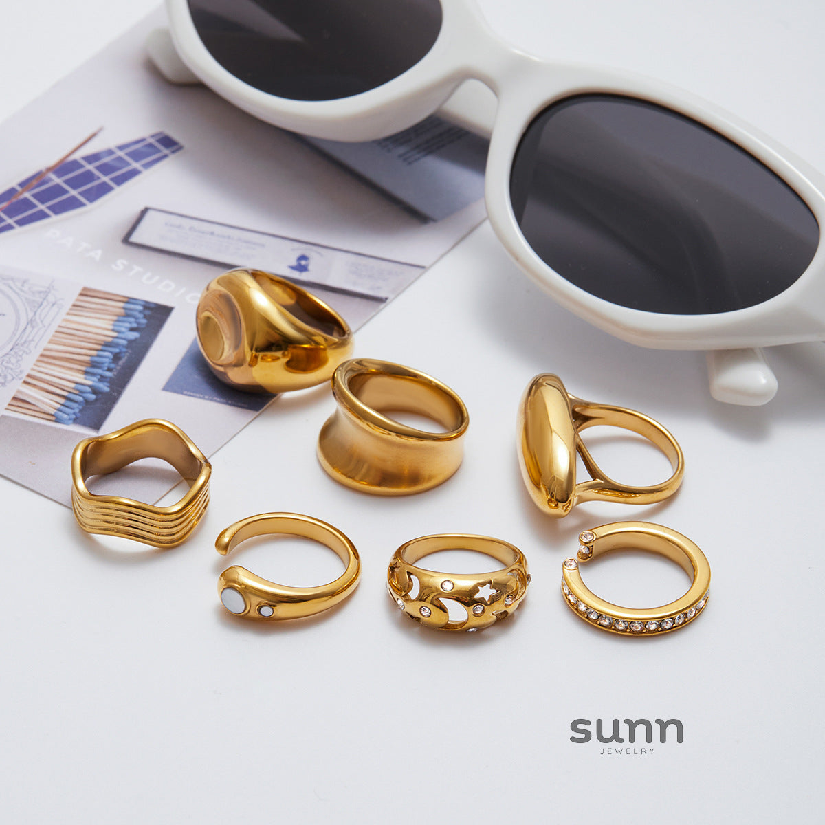 Arlynn Natural Stone Steel Ring [QKZ5G5Y4]