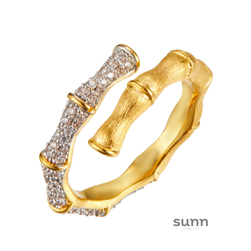 Aseel Two-Tone Bamboo Zircon Ring [OPQVFT64]