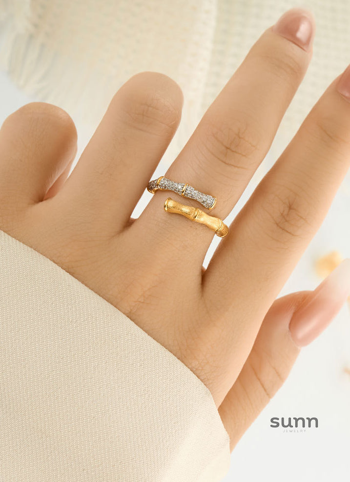 Aseel Two-Tone Bamboo Zircon Ring [F4EH1OQK]