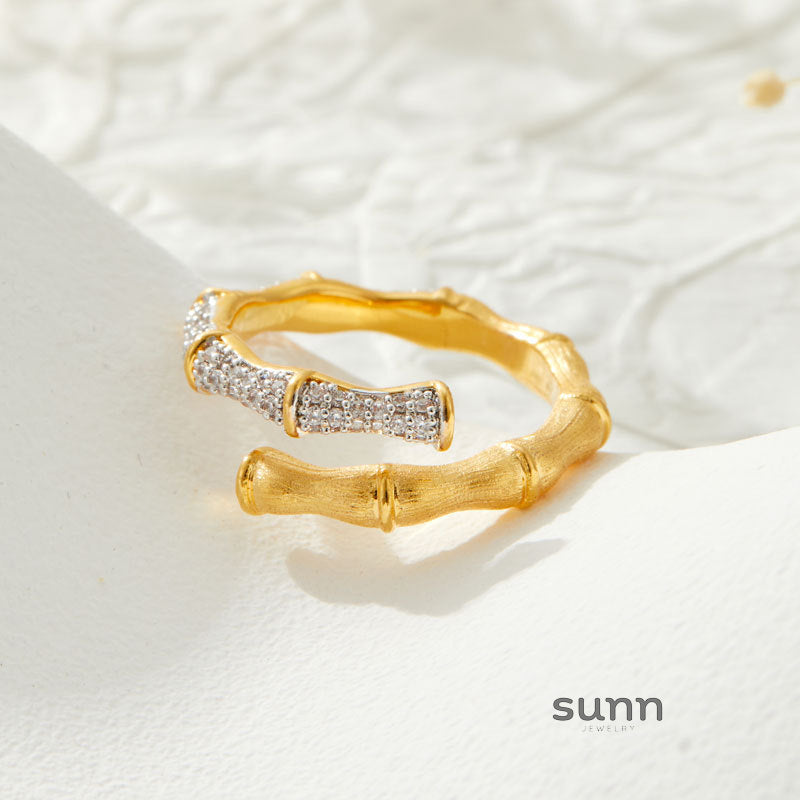 Aseel Two-Tone Bamboo Zircon Ring [JGGL71ZD]