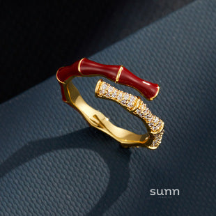 Aseel Two-Tone Bamboo Zircon Ring [WLFYTLLH]