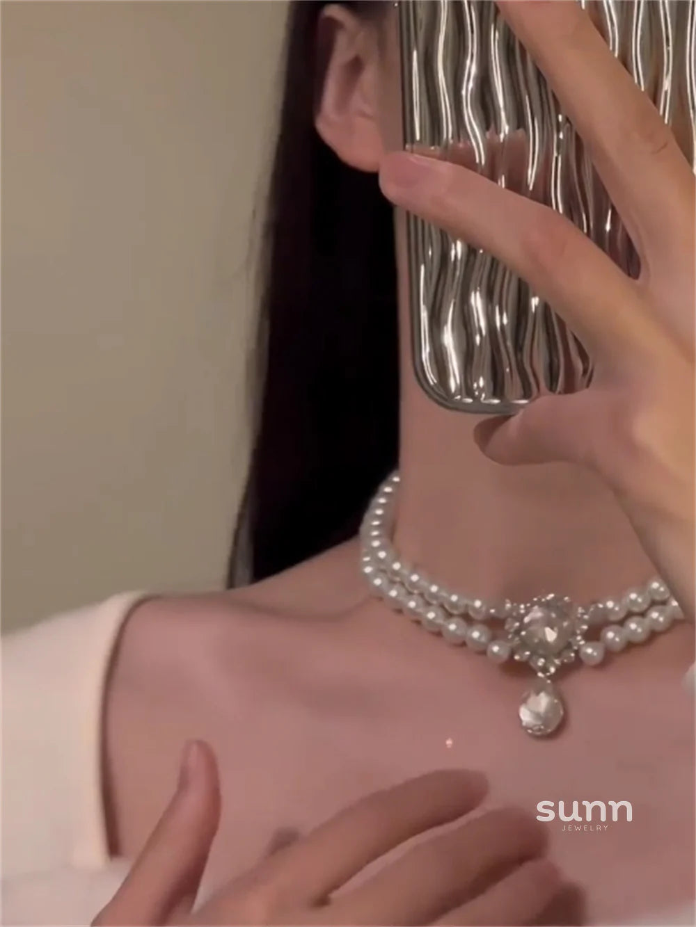 Asmaa Pearl Rhinestone Necklace