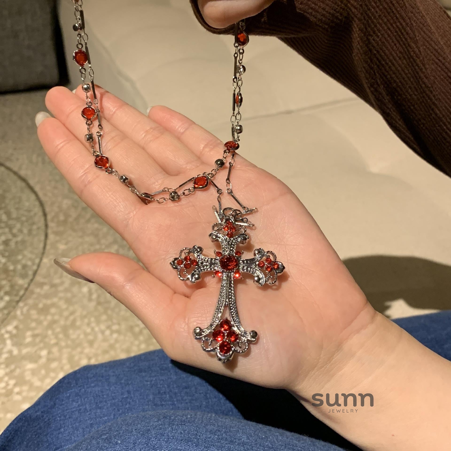 Asra Red Cross Layered Choker [YOV7NZJQ]