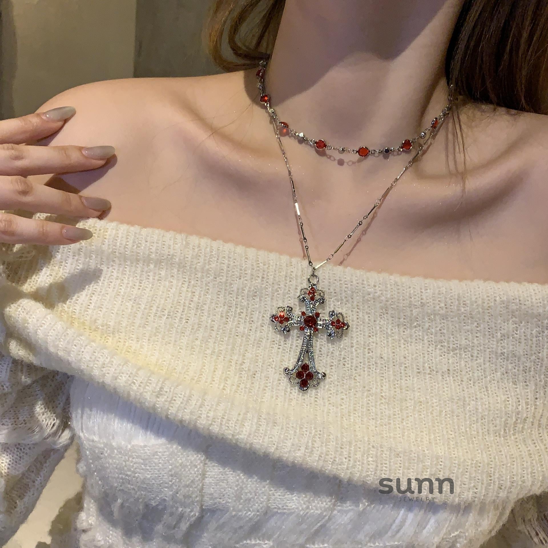 Asra Red Cross Layered Choker [BFKGBEYQ]