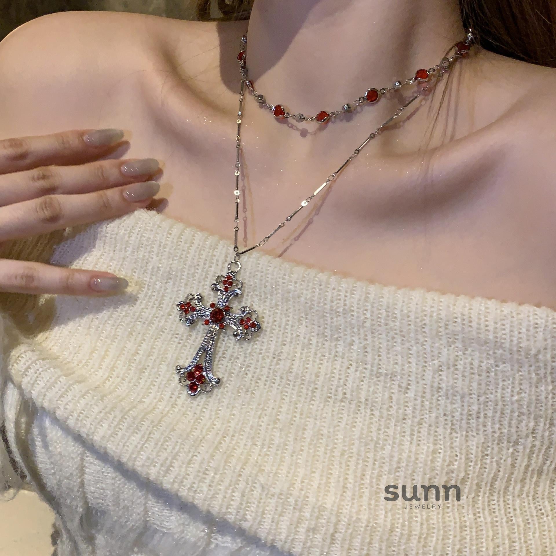 Asra Red Cross Layered Choker [WTRS0DVR]