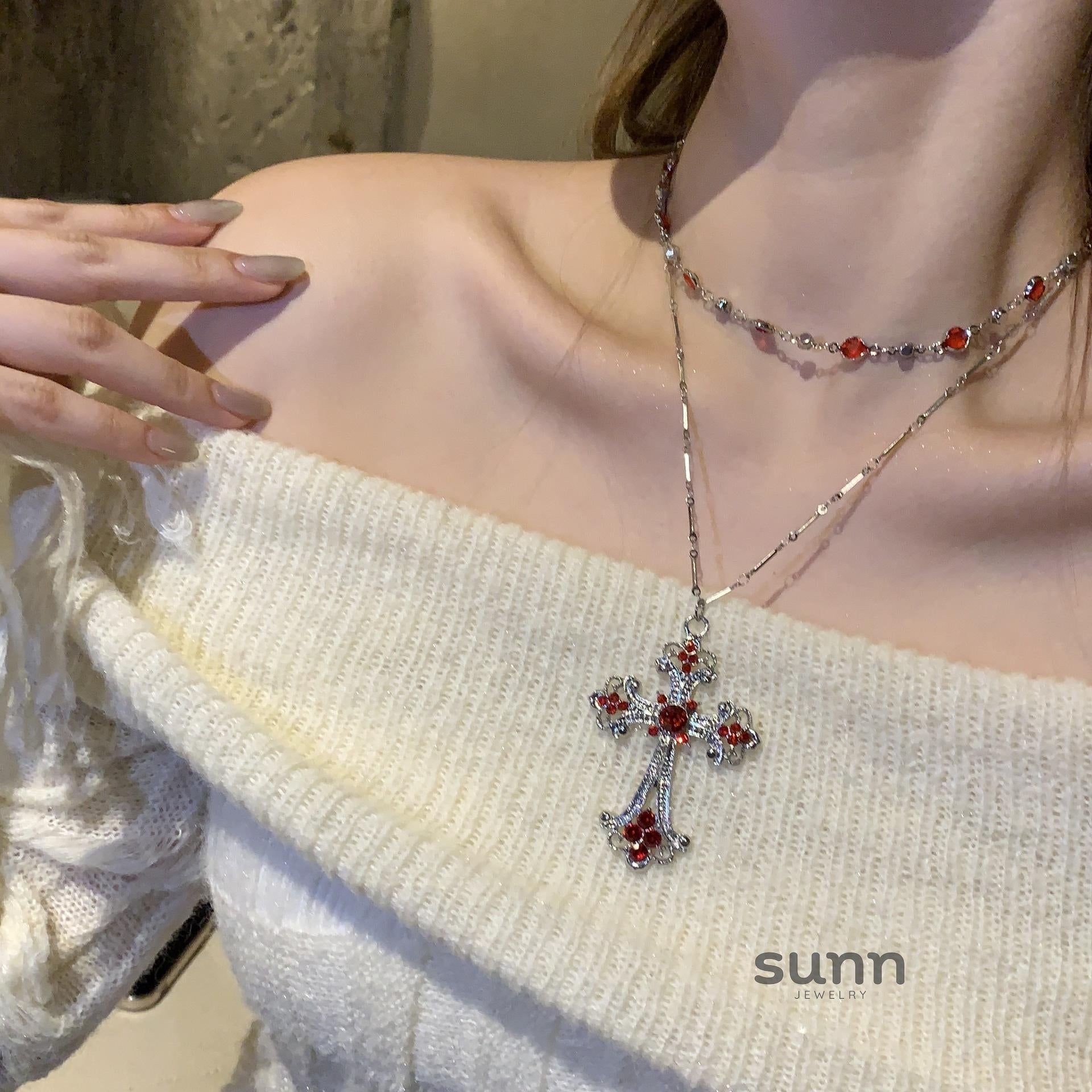 Asra Red Cross Layered Choker [2FKQM35F]