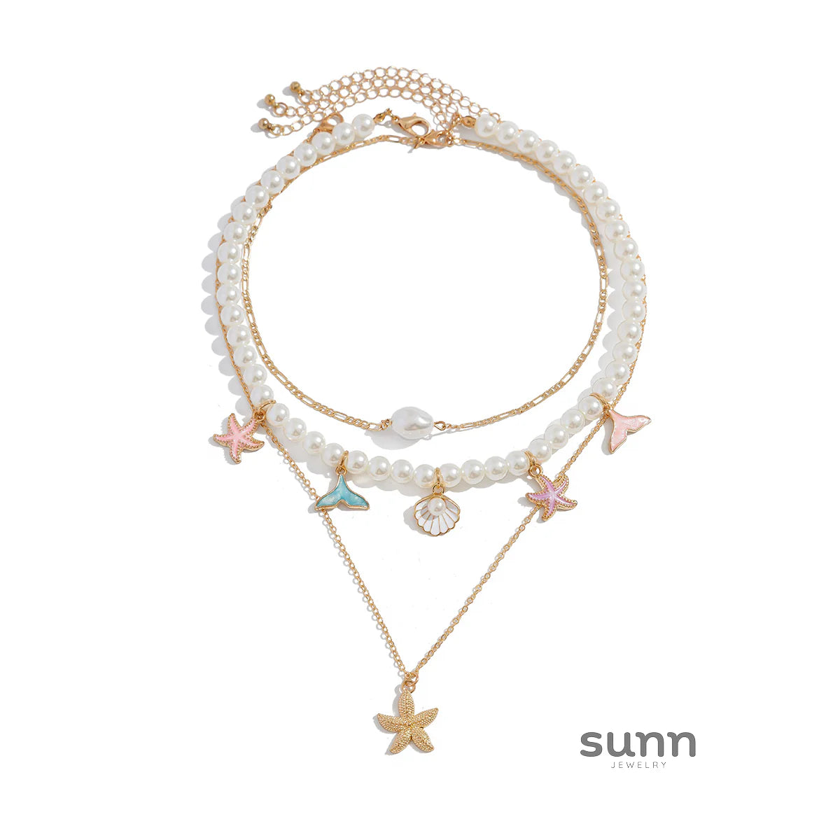 Assata Layered Pearl Starfish Necklace Set