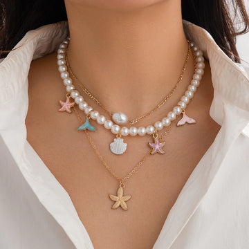 Assata Layered Pearl Starfish Necklace Set