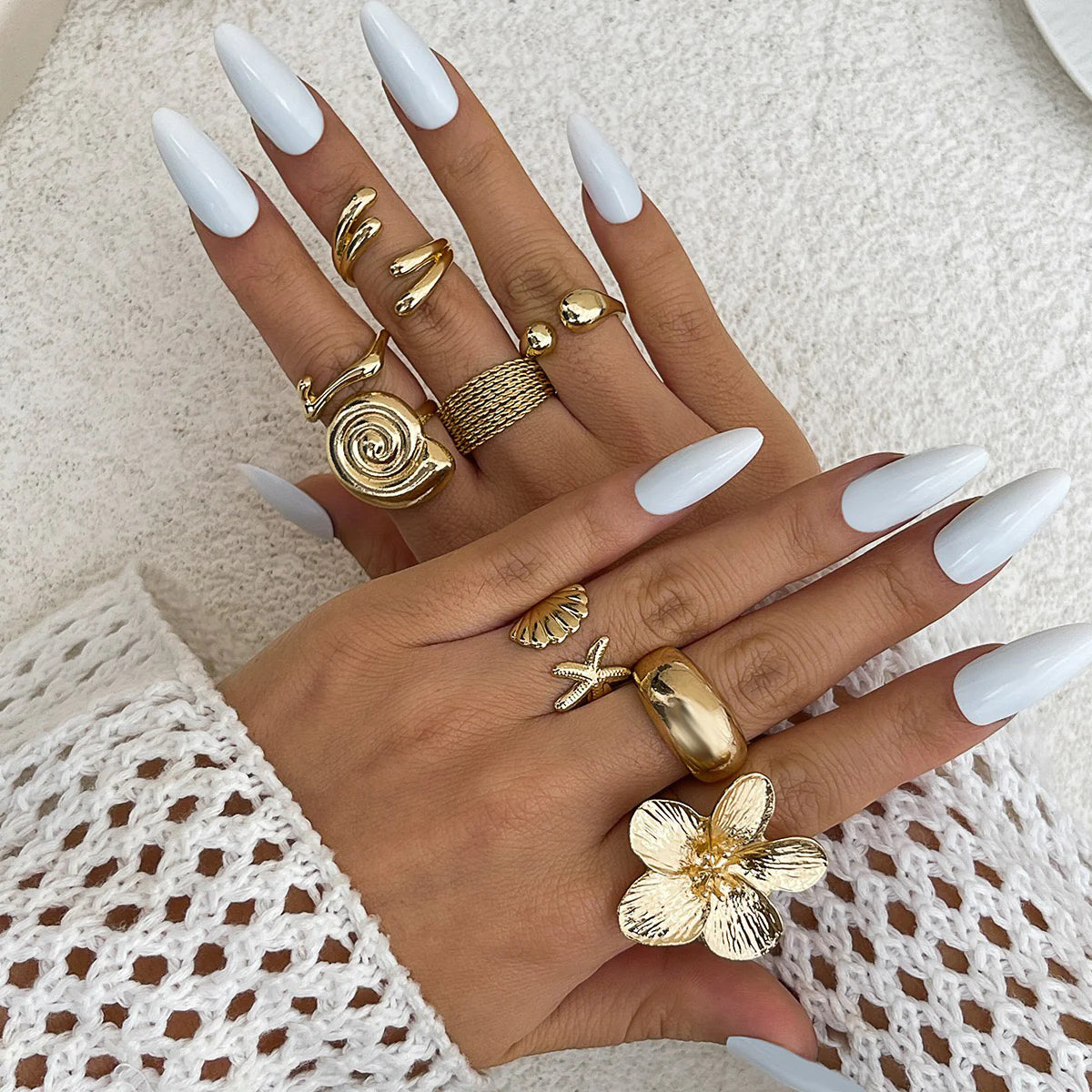 Aubriee Floral Marine Ring Set