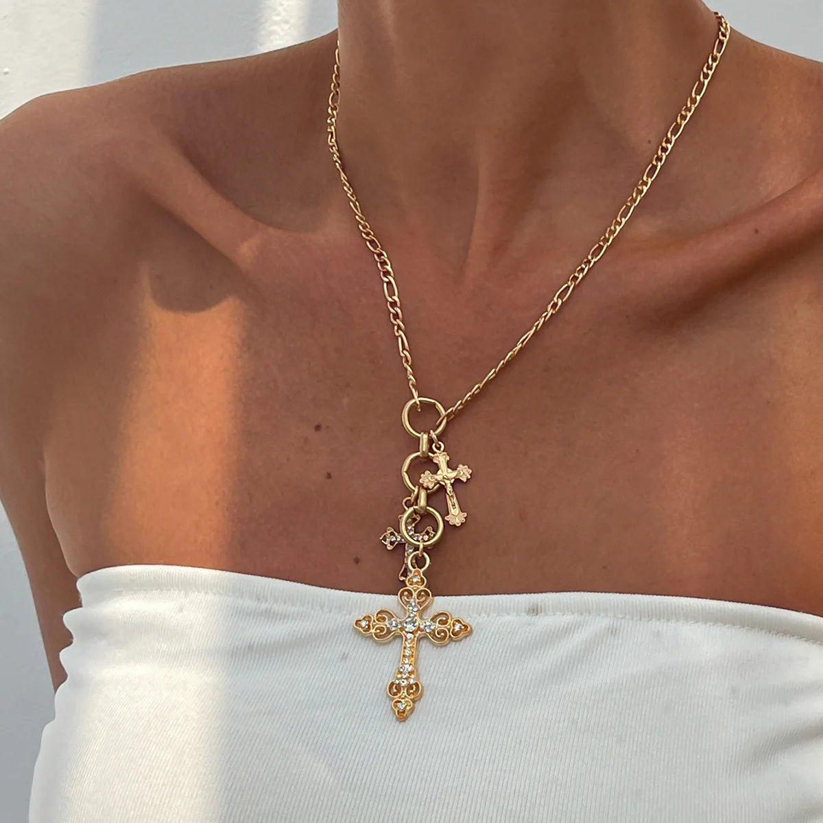 Aundrea Gold Tassel Cross Necklace