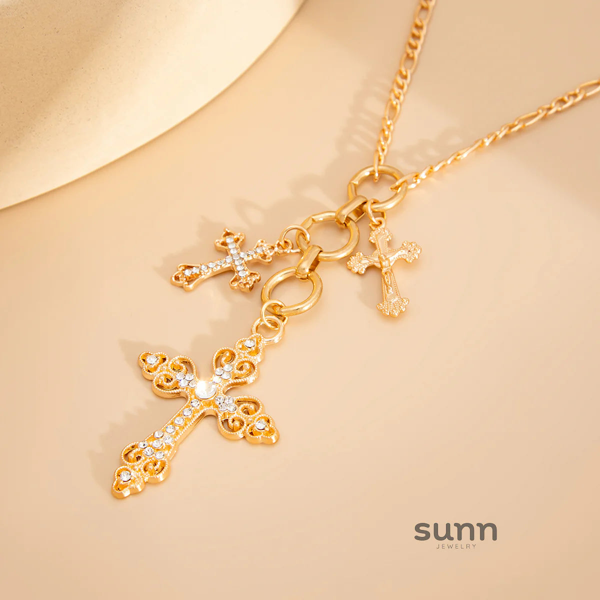 Aundrea Gold Tassel Cross Necklace