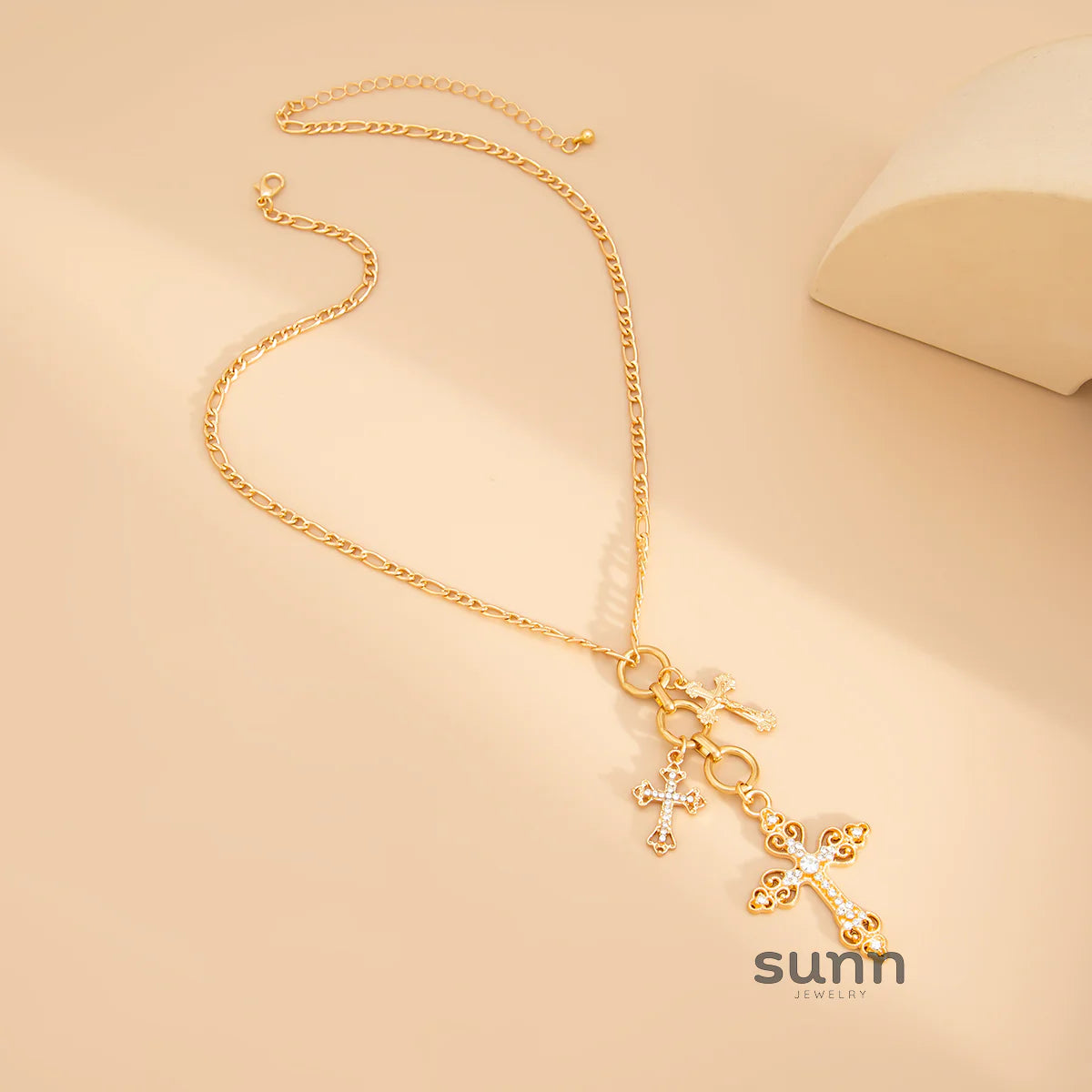 Aundrea Gold Tassel Cross Necklace