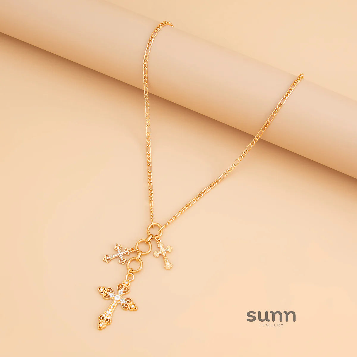 Aundrea Gold Tassel Cross Necklace