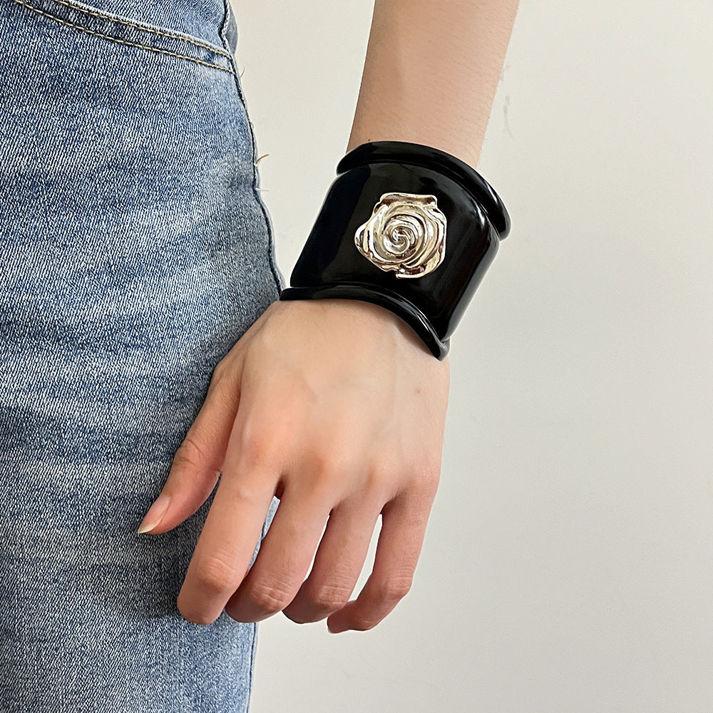 Auria Black Rose Cuff Bracelet