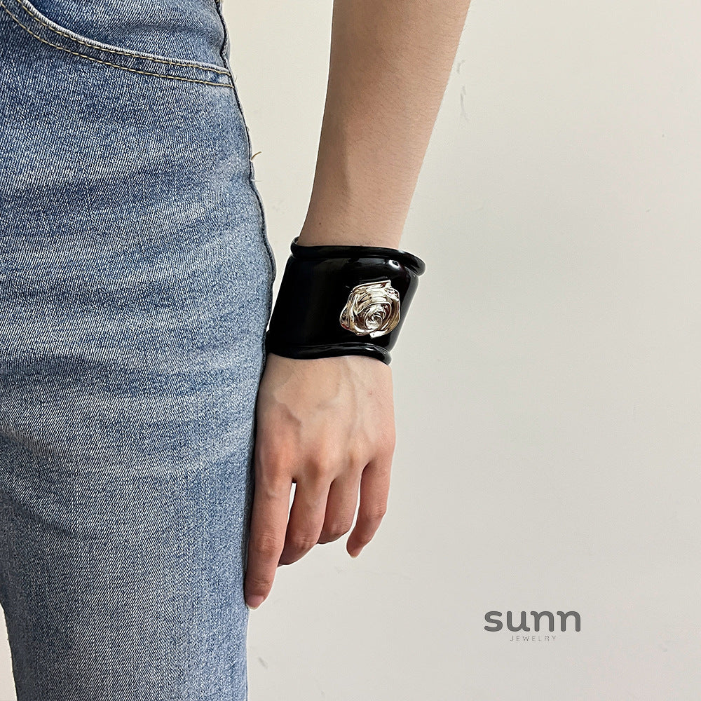 Auria Black Rose Cuff Bracelet