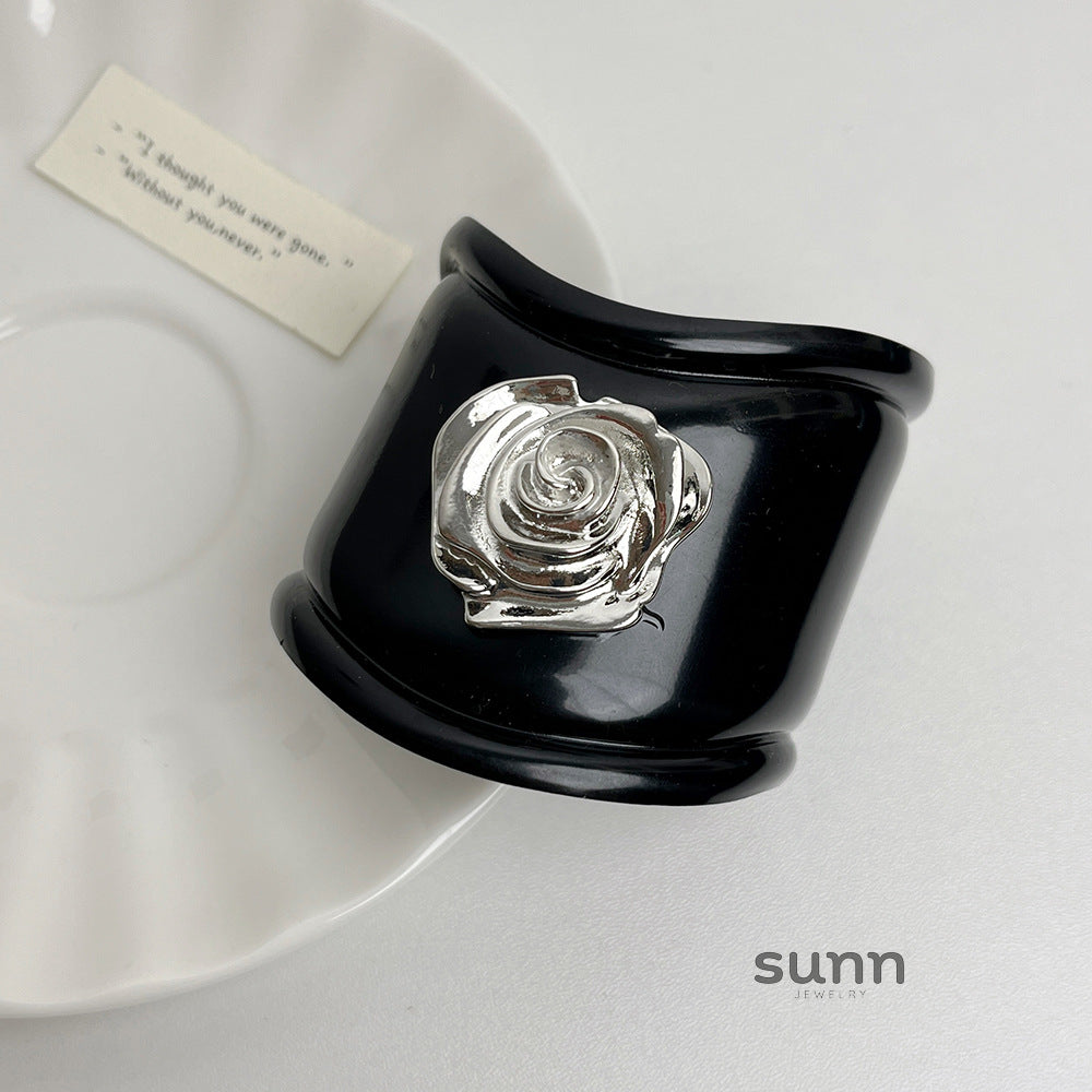 Auria Black Rose Cuff Bracelet