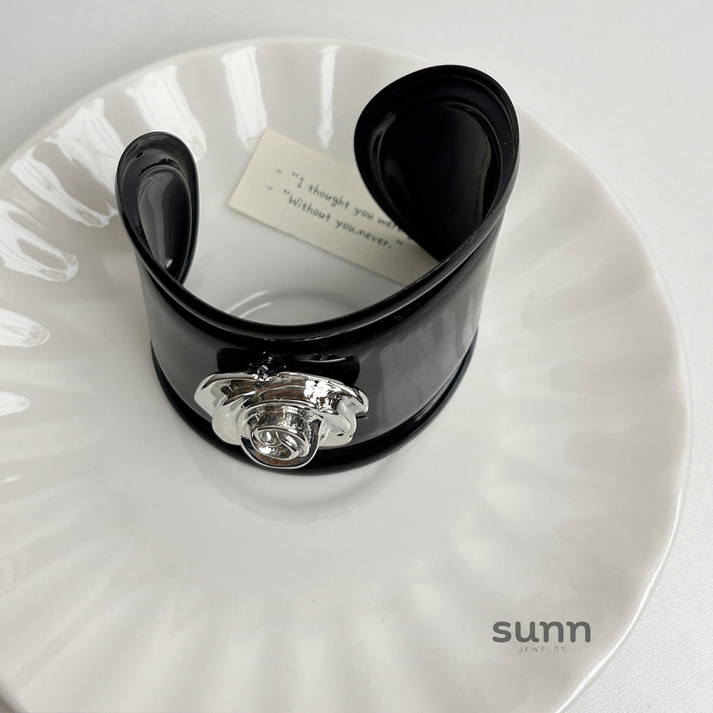 Auria Black Rose Cuff Bracelet