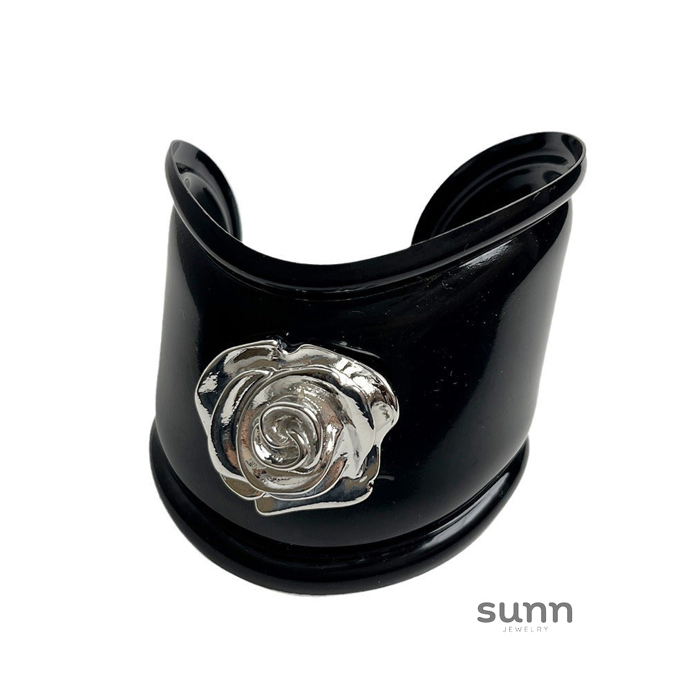Auria Black Rose Cuff Bracelet