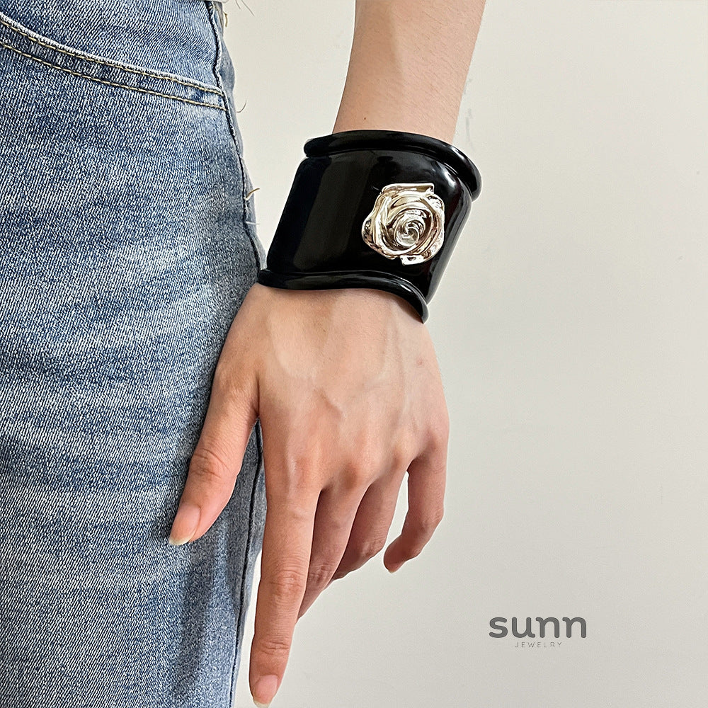 Auria Black Rose Cuff Bracelet