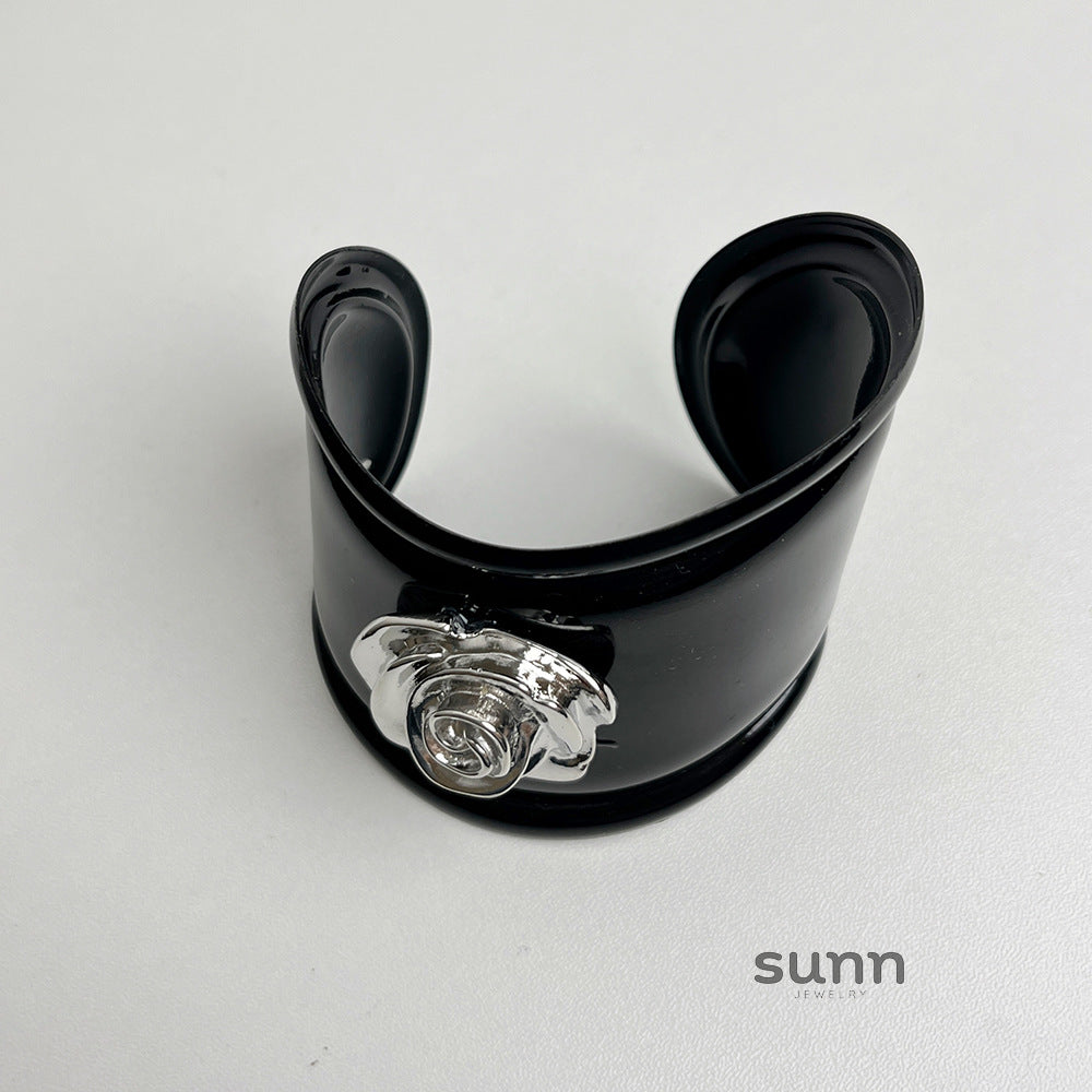 Auria Black Rose Cuff Bracelet