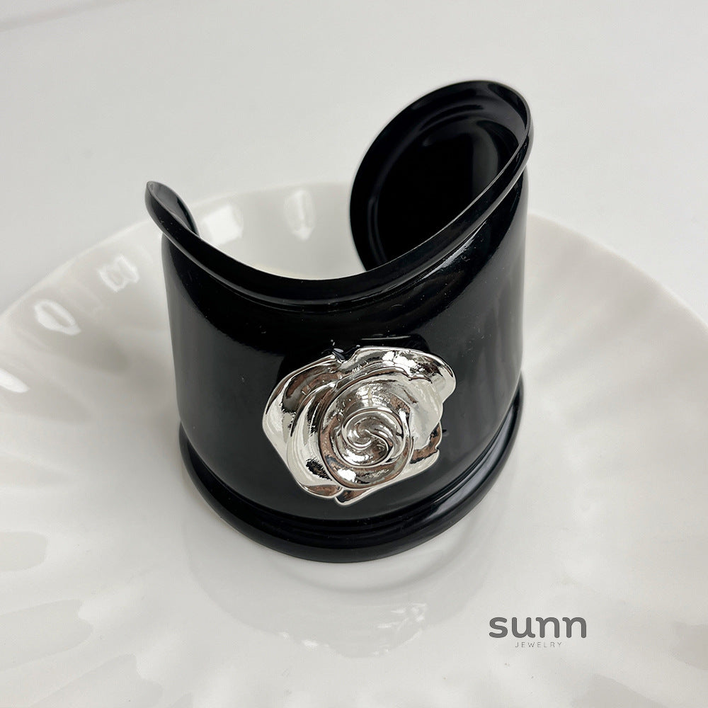 Auria Black Rose Cuff Bracelet