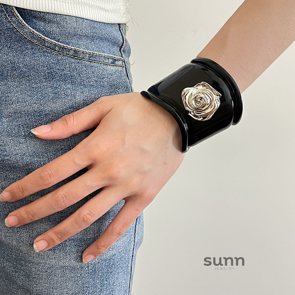 Auria Black Rose Cuff Bracelet