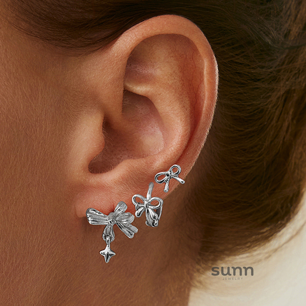 Aurorah Delicate Bow Ear Cuff Set [LBQ94TE8]