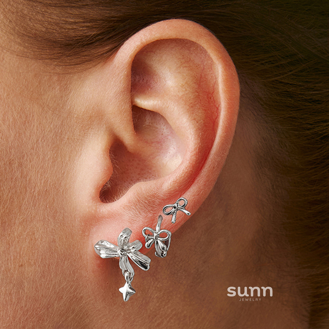 Aurorah Delicate Bow Ear Cuff Set [HBM95H8S]