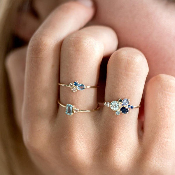Avarose Blue Topaz Ring Set [94045SP8]