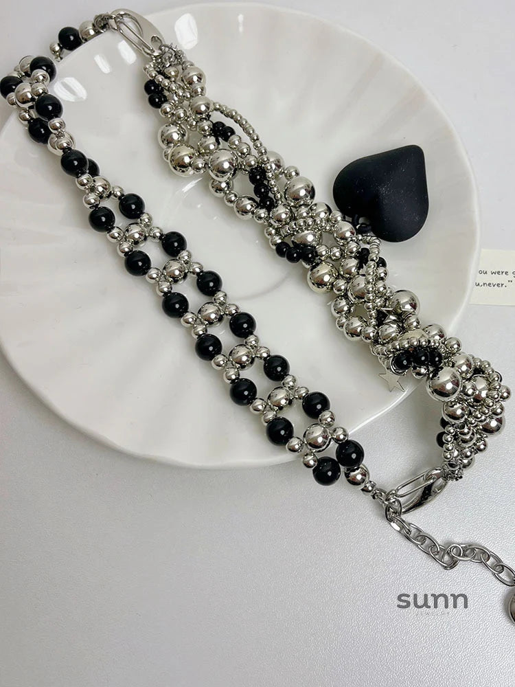 Avital Black Heart Beaded Necklace