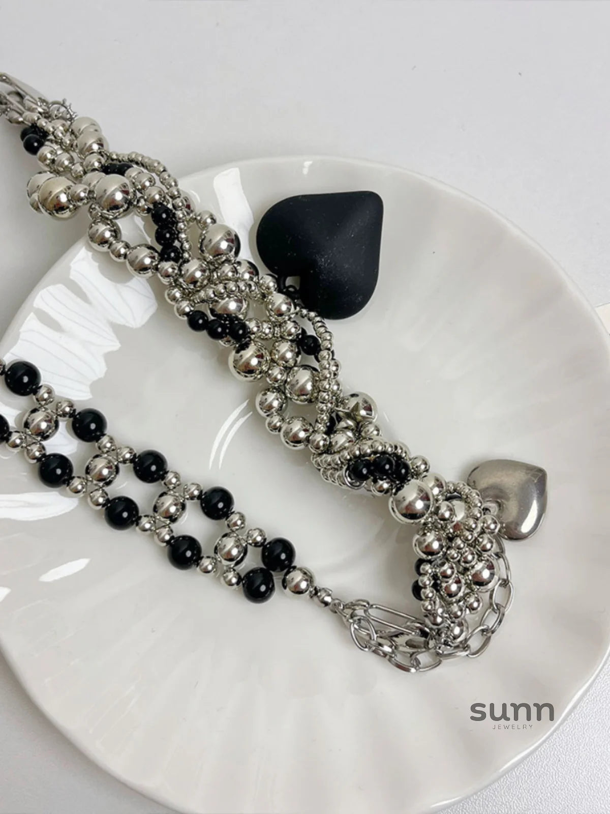 Avital Black Heart Beaded Necklace
