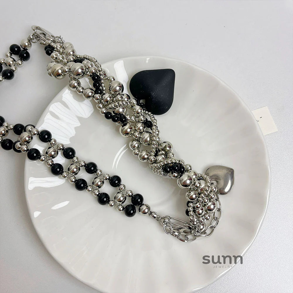 Avital Black Heart Beaded Necklace