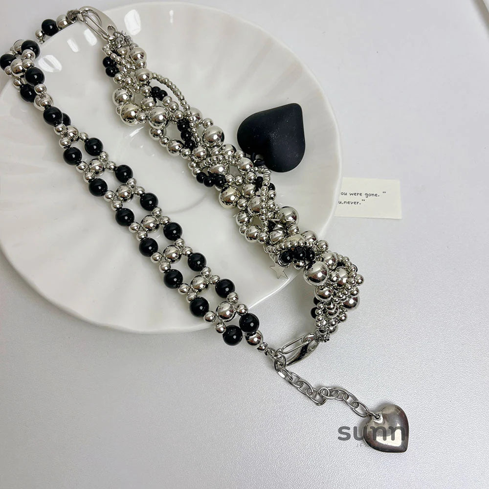 Avital Black Heart Beaded Necklace