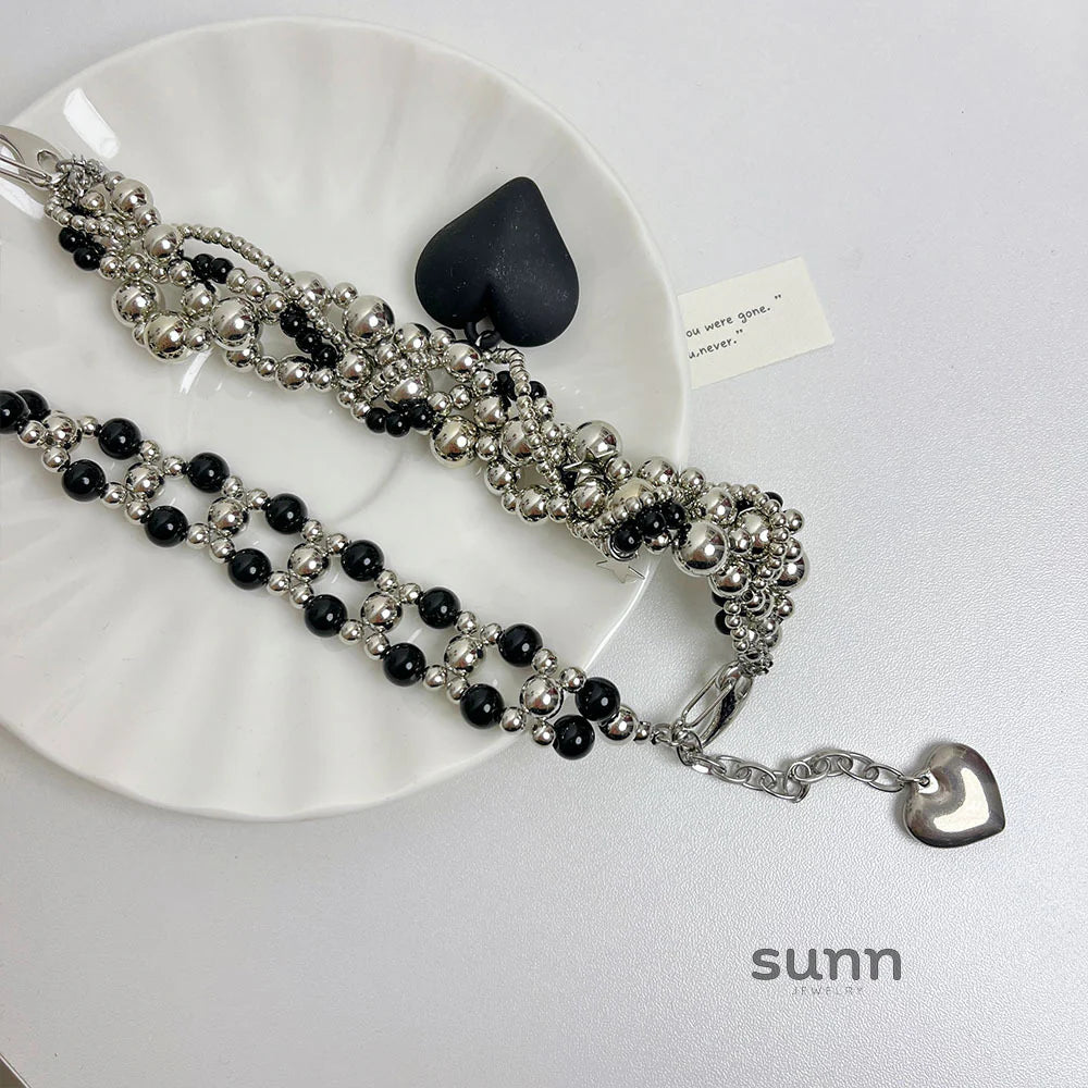 Avital Black Heart Beaded Necklace