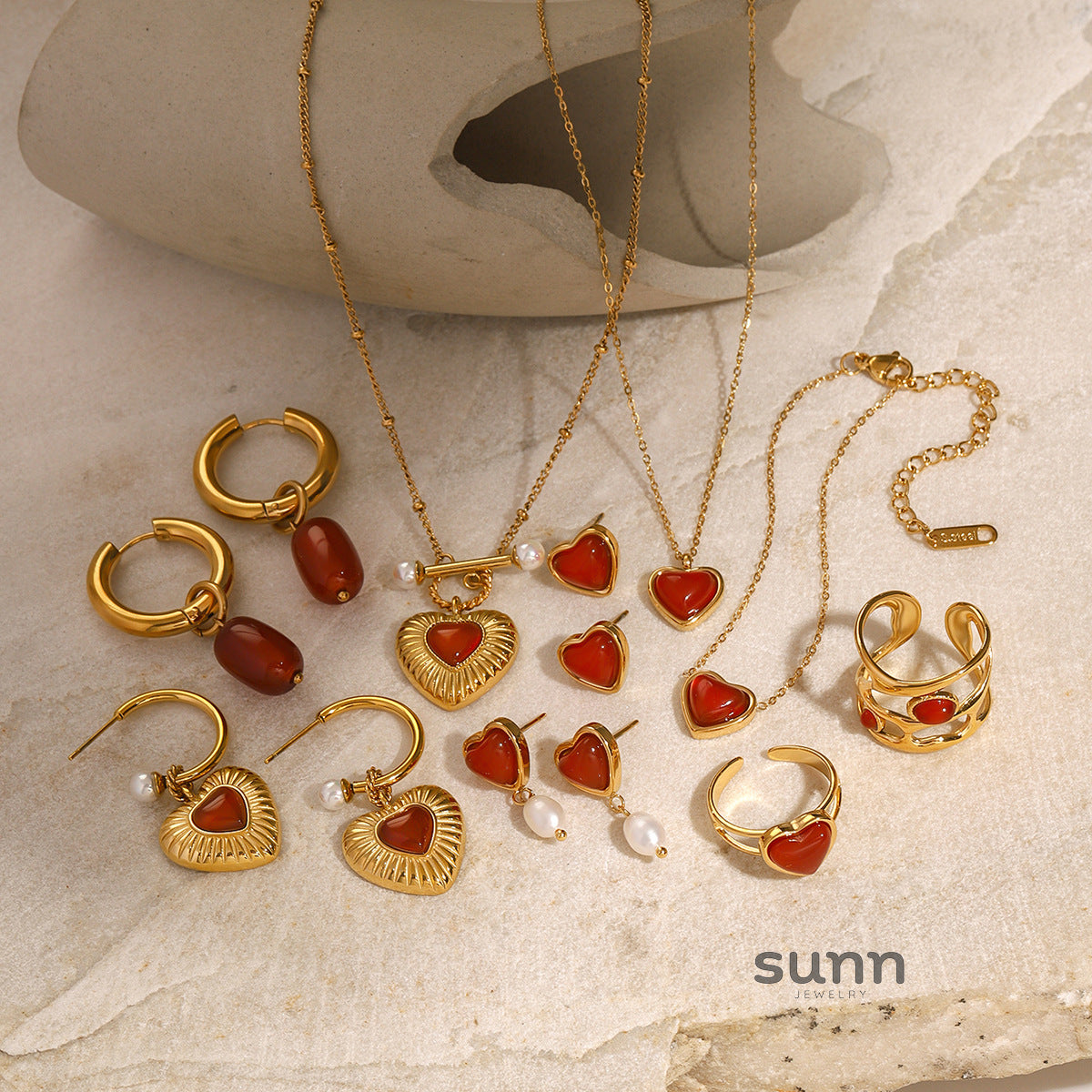 Aylah Red Agate Heart Set [CS64BUEK]