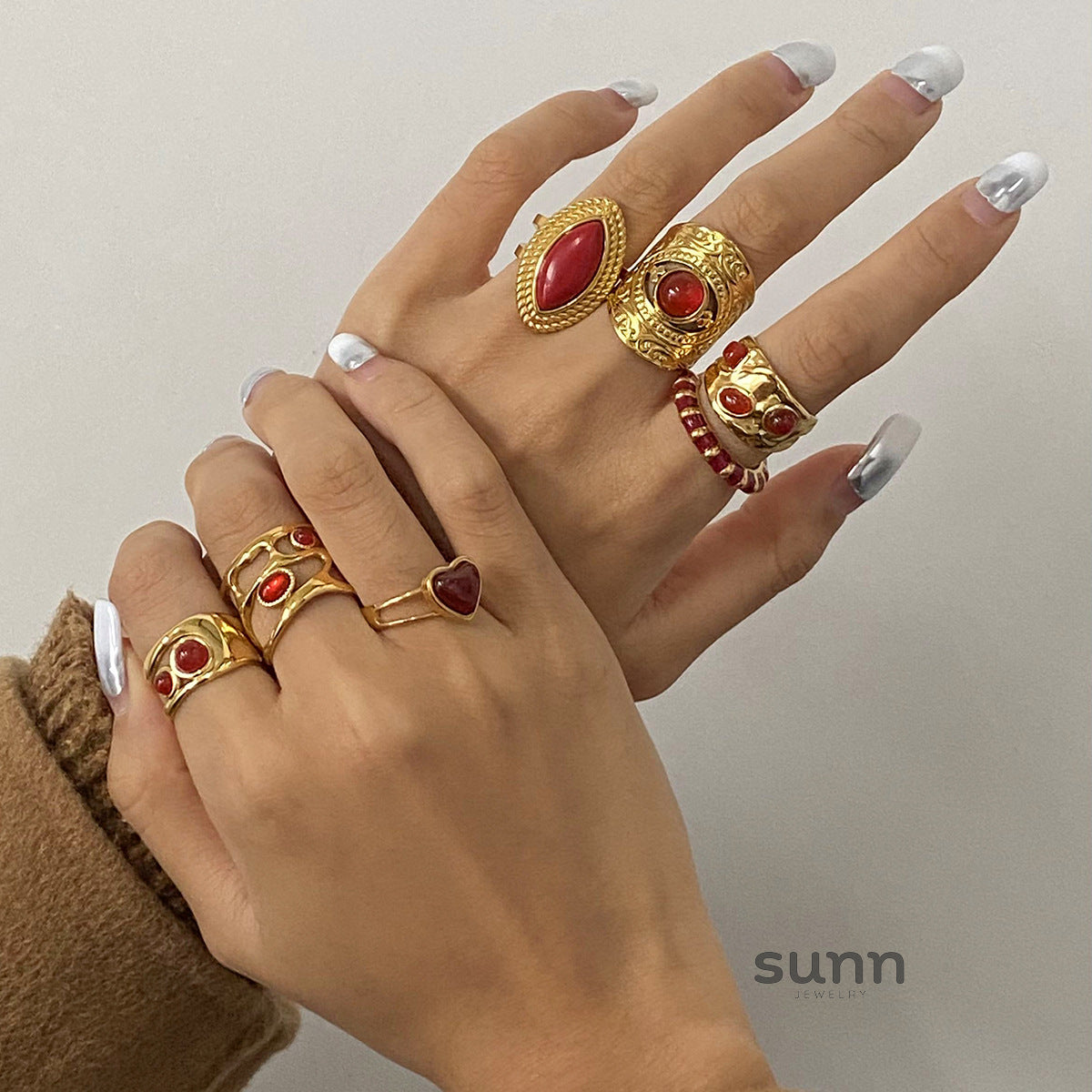 Aylah Red Agate Heart Set [KDLPB6RY]