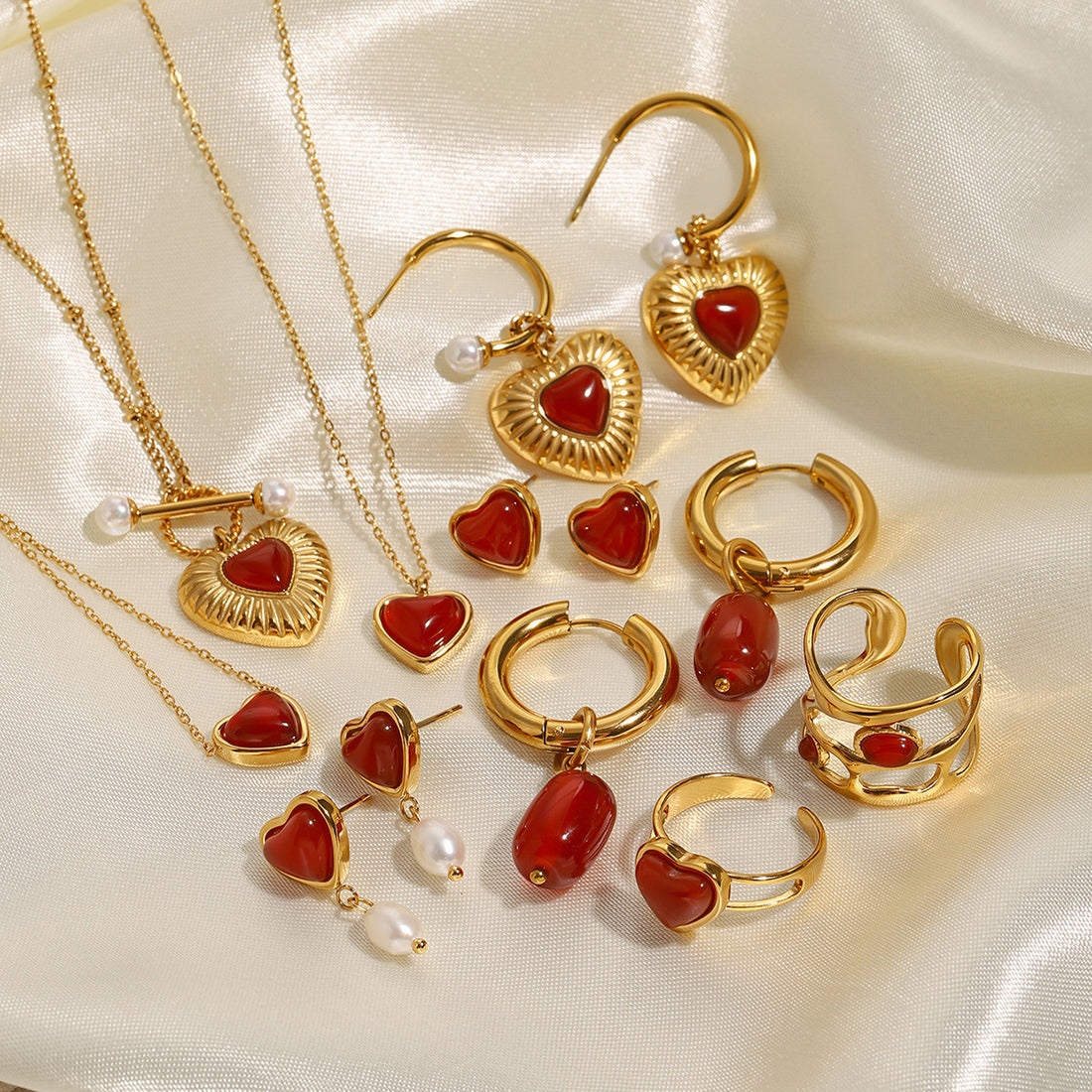 Aylah Red Agate Heart Set [PZA2UOXC]