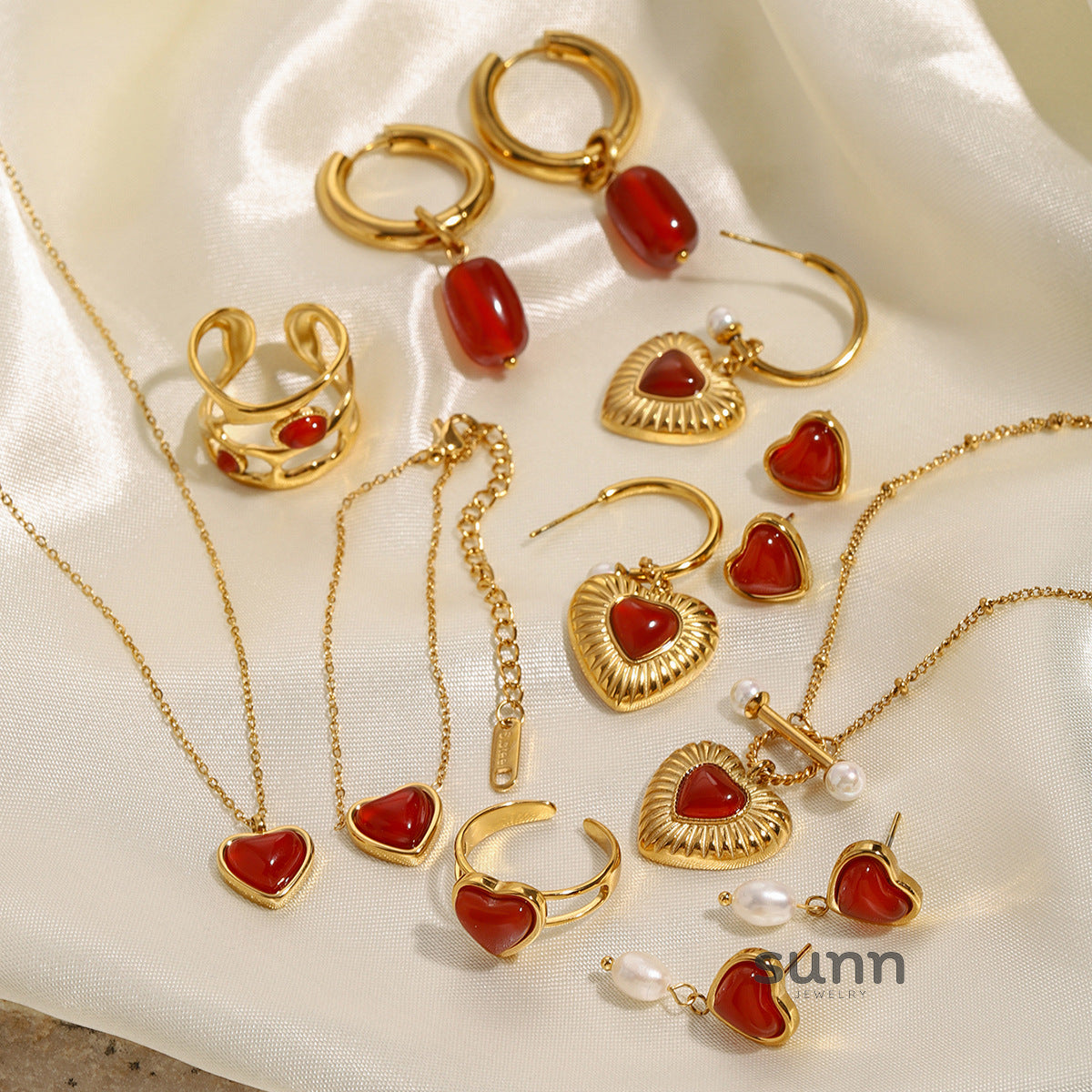 Aylah Red Agate Heart Set [8VMO2CO8]