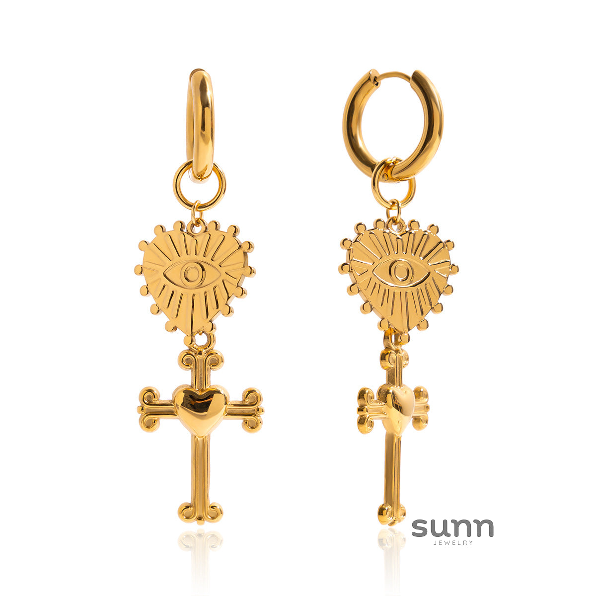 Bay Cross Heart Stud Earrings [YFX2O1BF]