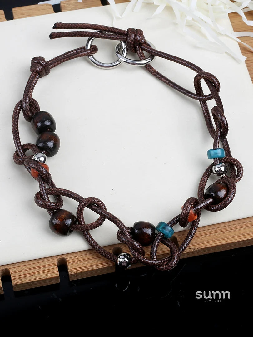 Bayla Suede Wood Bead Choker