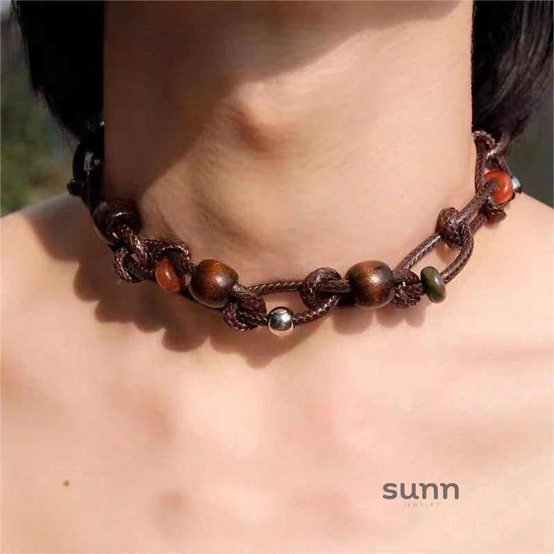 Bayla Suede Wood Bead Choker