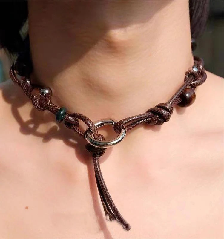 Bayla Suede Wood Bead Choker