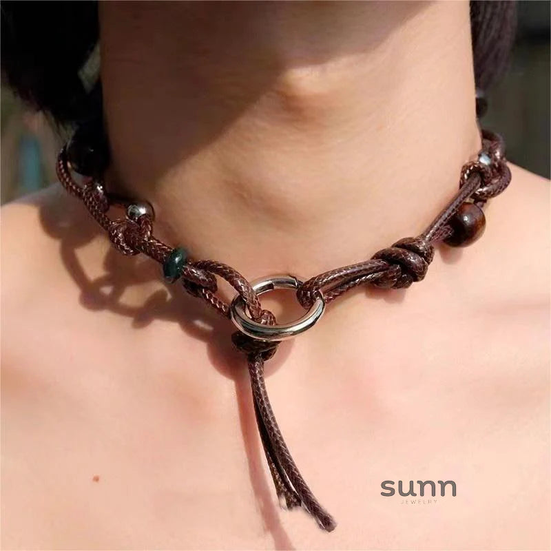 Bayla Suede Wood Bead Choker